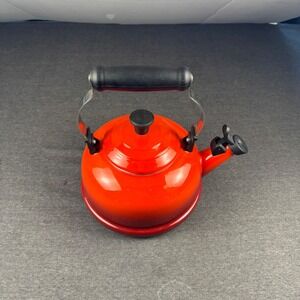 Le Creuset Enamel on Steel 1.7 Quart Whistling Tea Kettle Cerise Red Stove